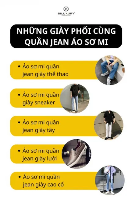 Áo sơ mi quần jean nam mang giày gì?