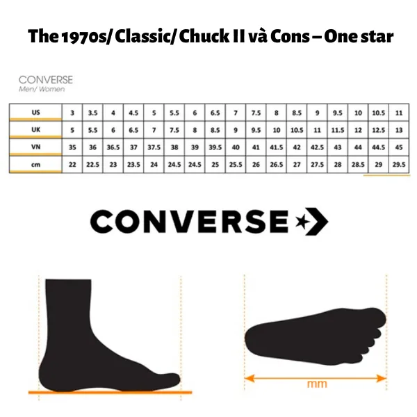 Bảng Size Giày Converse Nam Nữ Cực Chuẩn Và Cách Đo