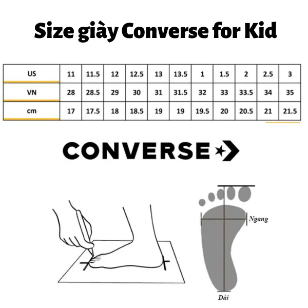 Bảng Size Giày Converse Nam Nữ Cực Chuẩn Và Cách Đo